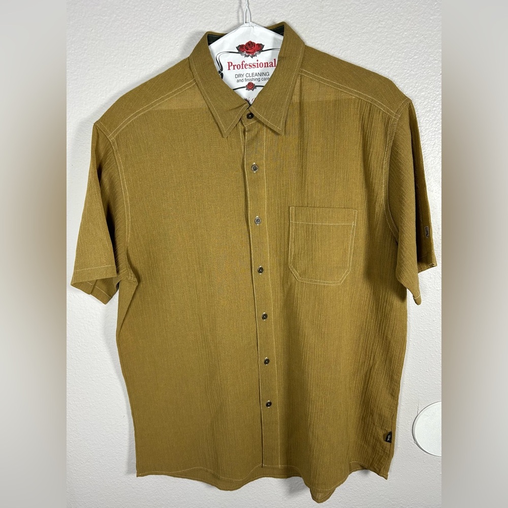 Kuhl Shirt Mens XL Button Up Green Stretch Linen Light Breezy Outdoor HTF Rare